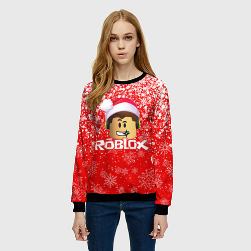 Женский свитшот ROBLOX НОВОГОДНИЙ SMILE 2022 / 3D-Черный – фото 3