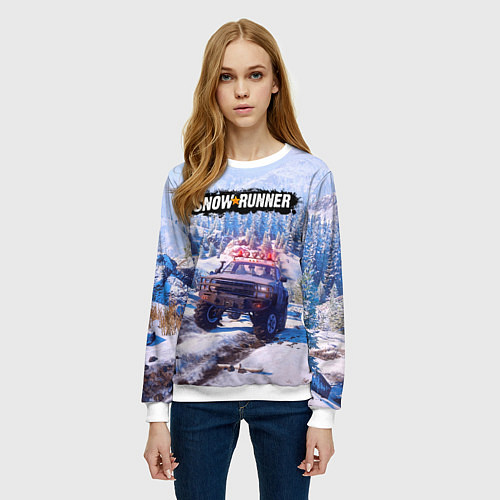 Женский свитшот SnowRunner Гонки по бездорожью / 3D-Белый – фото 3