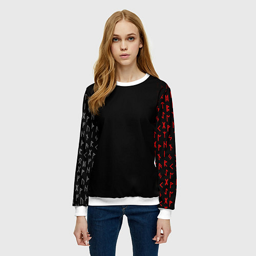 Женский свитшот СЛАВЯНСКАЯ СИМВОЛИКА, МЕТАЛЛИЧЕСКИЕ РУНЫ / 3D-Белый – фото 3