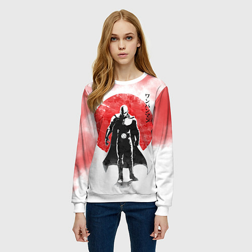 Женский свитшот Сайтама красный дым One Punch-Man / 3D-Белый – фото 3