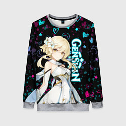 Свитшот женский ГЕНШИН ИМПАКТ ЛЮМИН, НЕОНОВЫЕ СЕРДЕЧКИ, цвет: 3D-меланж