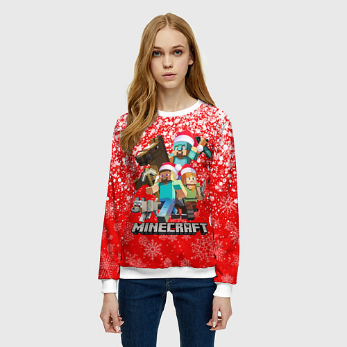 Женский свитшот НОВОГОДНИЙ МАЙНКРАФТ, НОВЫЙ ГОД 2022, / 3D-Белый – фото 3