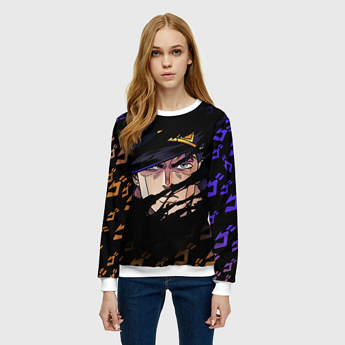 Женский свитшот JOJOS BIZARRE ADVENTURE ЛИЦО ГЕРОЯ / 3D-Белый – фото 3