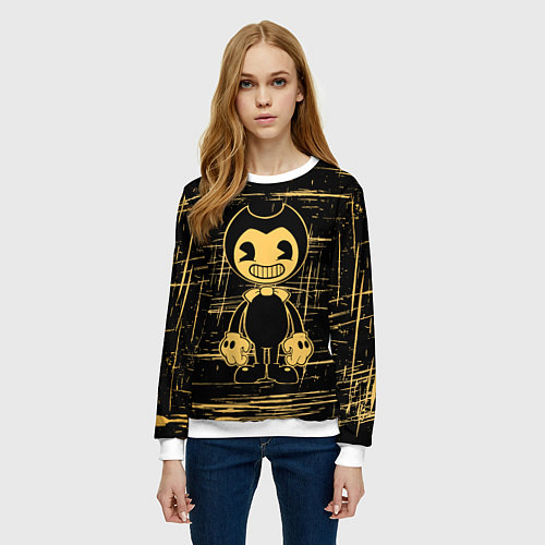 Женский свитшот Bendy and the ink machine - Бенди / 3D-Белый – фото 3