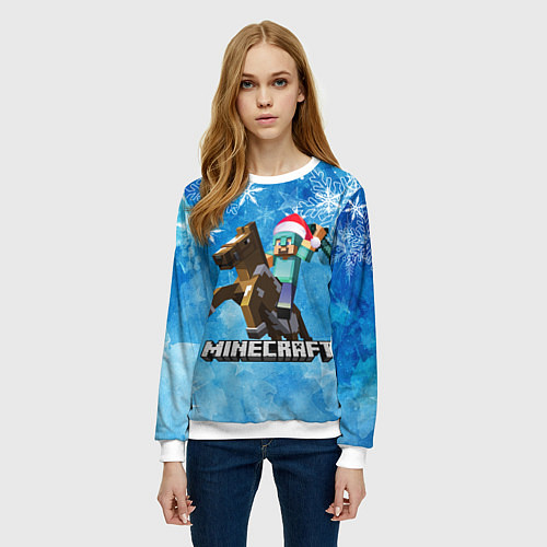 Женский свитшот НОВЫЙ ГОД В МАЙНКРАФТ, СНЕЖИНКИ, 2022 / 3D-Белый – фото 3