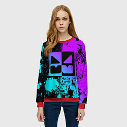 Свитшот женский GEOMETRY DASH NEON LEVELS SMILE, цвет: 3D-красный — фото 2