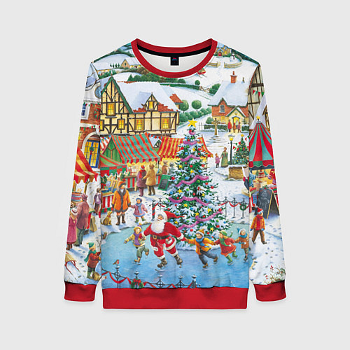 Женский свитшот САНТА КЛАУС НА ЛЬДУ, НОВЫЙ ГОД 2022 АРТ / 3D-Красный – фото 1