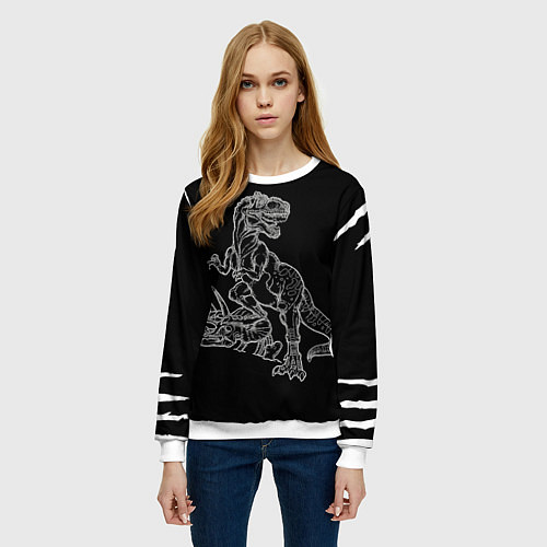 Женский свитшот Тираннозавр Скелет / 3D-Белый – фото 3