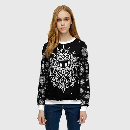 Женский свитшот НОВОГОДНИЙ HOLLOW KNIGHT ЧЁРНЫЙ / 3D-Белый – фото 3
