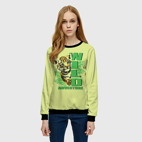 Женский свитшот Маленький Дикий Тигрёнок / 3D-Черный – фото 3
