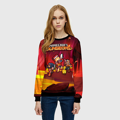 Женский свитшот Minecraft Dungeons Майнкрафт Подземелья / 3D-Черный – фото 3