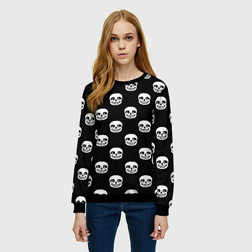 Женский свитшот UNDERTALE SANS SKULL FACE PATTERN УЗОР / 3D-Черный – фото 3