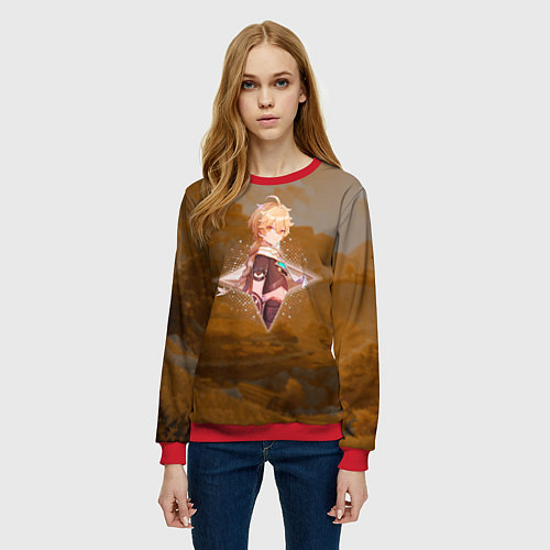 Женский свитшот Итэр Aether в примогеме, Genshin Impact Геншин имп / 3D-Красный – фото 3