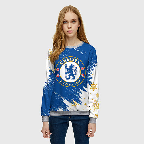 Женский свитшот НОВОГОДНИЙ ЧЕЛСИ, CHELSEA НОВЫЙ ГОД / 3D-Меланж – фото 3