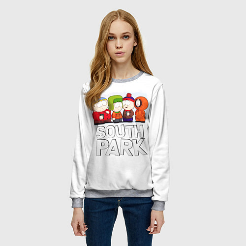 Женский свитшот South Park - Южный парк Кенни, Кайл, Стэн и Эрик / 3D-Меланж – фото 3
