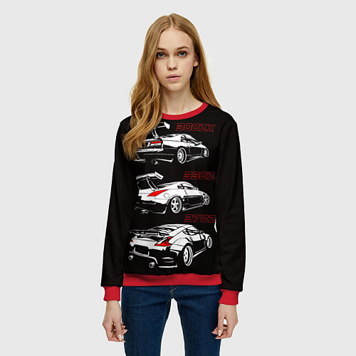 Женский свитшот NISSAN 300 ZX 350Z 370Z JDM STYLE / 3D-Красный – фото 3