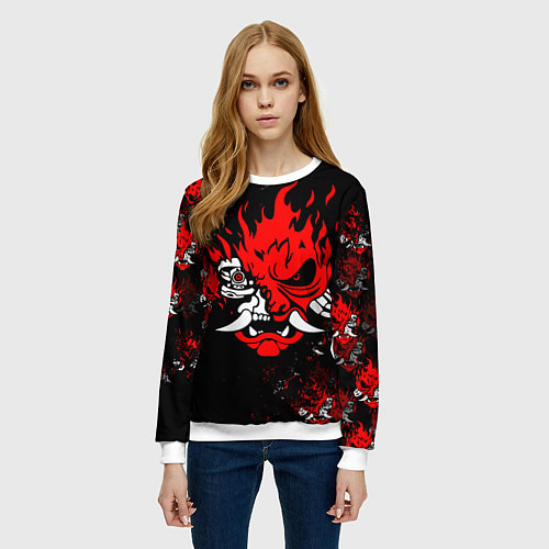 Женский свитшот SAMURAI CYBERPUNK 2077 LOGO / 3D-Белый – фото 3