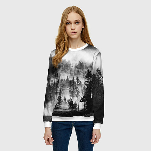 Женский свитшот ТУМАННЫЙ ЛЕС - ТЕМНЫЙ ЛЕС / 3D-Белый – фото 3