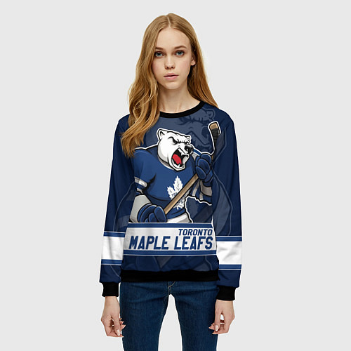 Женский свитшот Торонто Мейпл Лифс, Toronto Maple Leafs Маскот / 3D-Черный – фото 3