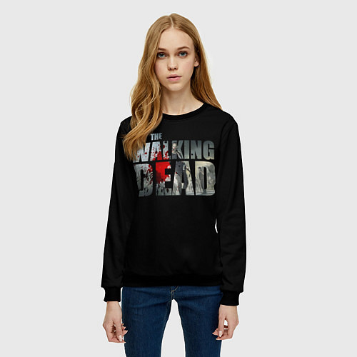 Женский свитшот Walking dead - лого с пятнами крови / 3D-Черный – фото 3
