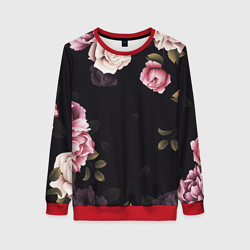 Женский свитшот РОЗЫ И ПИОНЫ / 3D-Красный – фото 1