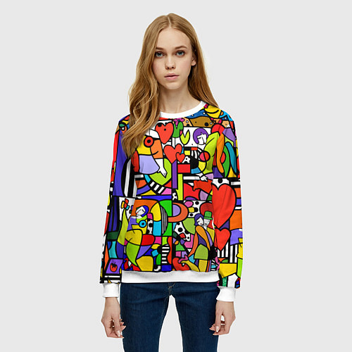 Женский свитшот Romero Britto - love collage / 3D-Белый – фото 3