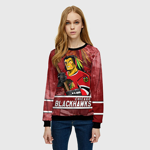 Женский свитшот Chicago Blackhawks , Чикаго Блэкхокс / 3D-Черный – фото 3