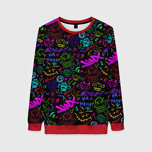 Женский свитшот League Of Legends - Arcane неоновые логотипы / 3D-Красный – фото 1