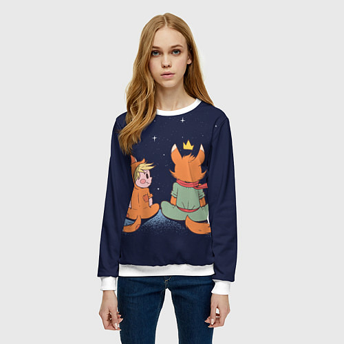Женский свитшот Маленький принц и лис смотрят на небо / 3D-Белый – фото 3