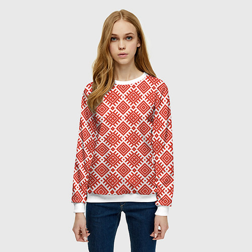 Женский свитшот Славянская Обережная Вышивка Плодородие / 3D-Белый – фото 3