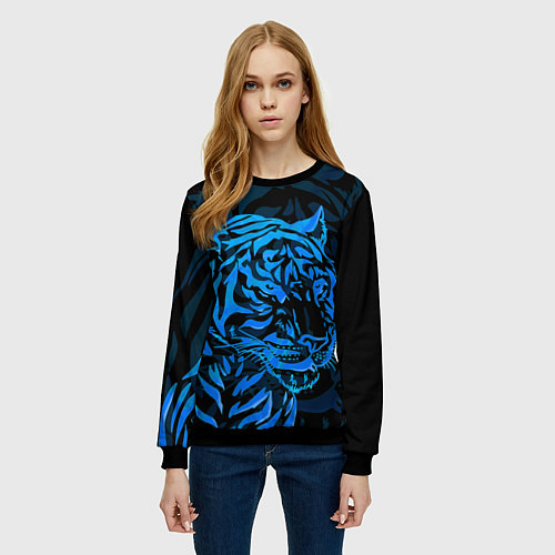 Женский свитшот Голубой тигр Blue / 3D-Черный – фото 3