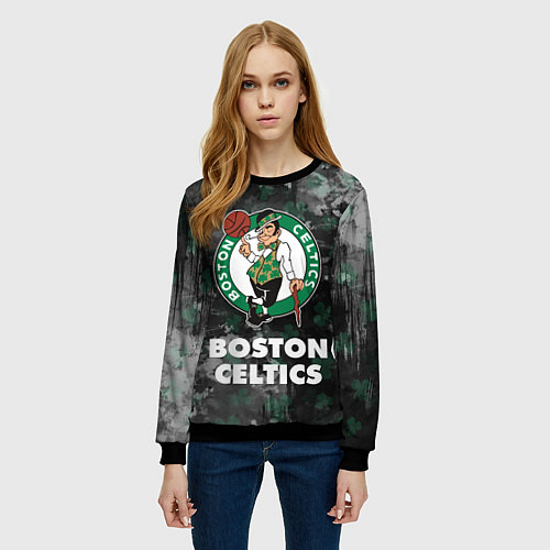 Женский свитшот Бостон Селтикс, Boston Celtics, НБА / 3D-Черный – фото 3