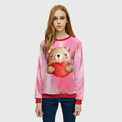 Свитшот женский Медвежонок с сердечком День влюбленных, цвет: 3D-красный — фото 2