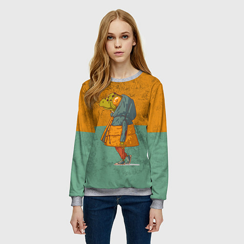 Женский свитшот Лягушка модник Frog / 3D-Меланж – фото 3