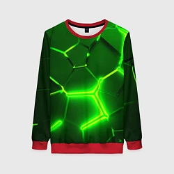 Свитшот женский 3D ПЛИТЫ НЕОН NEON GREEN HEXAGON РАЗЛОМ, цвет: 3D-красный