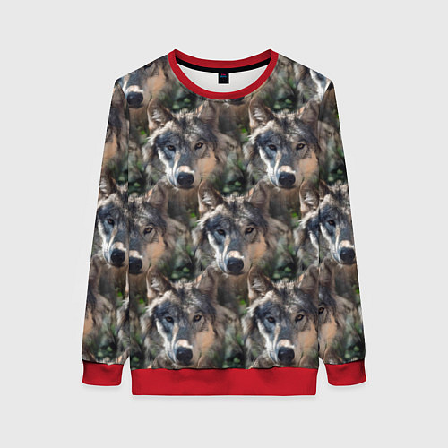 Женский свитшот Волки клипарт wolfs / 3D-Красный – фото 1