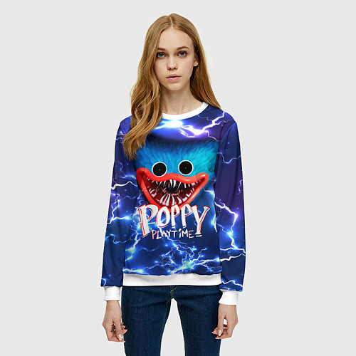 Женский свитшот POPPY PLAYTIME ХАГГИ ВАГГИ ЛИЦО / 3D-Белый – фото 3