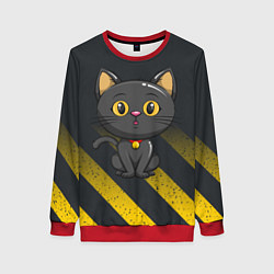 Свитшот женский Черный кот желтые полосы, цвет: 3D-красный