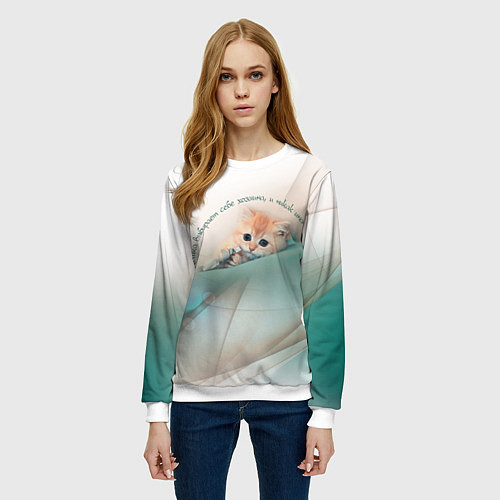 Женский свитшот Кошка выбирает себе хозяина, и никак иначе / 3D-Белый – фото 3