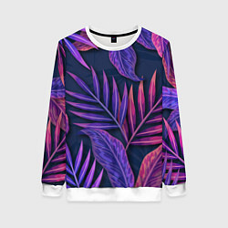 Свитшот женский Neon Tropical plants pattern, цвет: 3D-белый