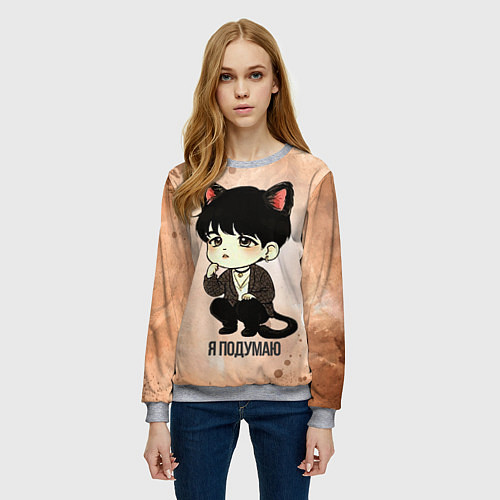 Женский свитшот Нэко мяу / 3D-Меланж – фото 3