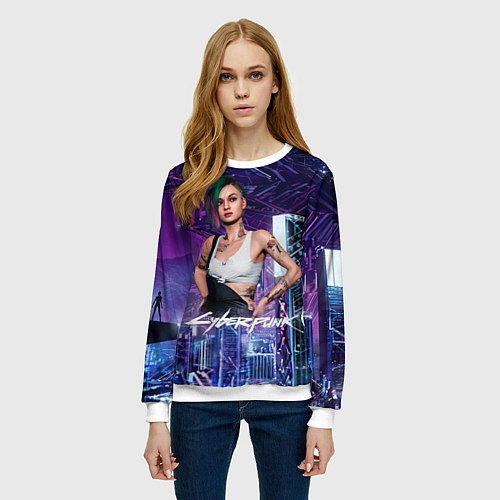 Женский свитшот Judy Cyberpunk2077 Джуди / 3D-Белый – фото 3