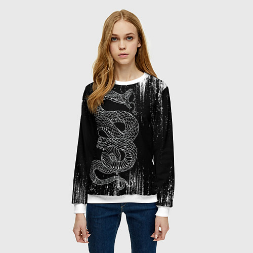 Женский свитшот Snake Краски Змея ЧБ / 3D-Белый – фото 3