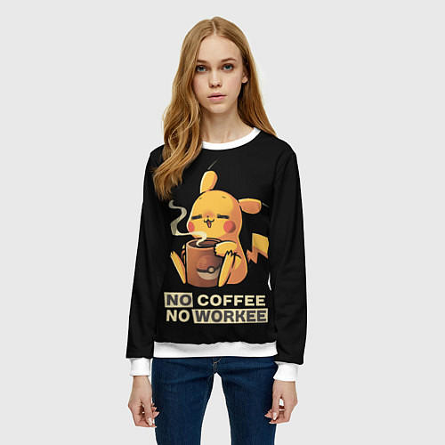 Женский свитшот Пикачу без кофе не работаем / 3D-Белый – фото 3