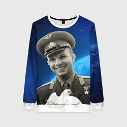 Свитшот женский Юрий Гагарин с голубем 3D, цвет: 3D-белый