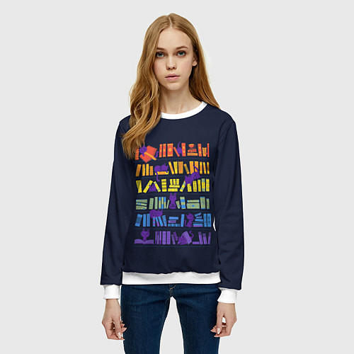 Женский свитшот Коты и книги / 3D-Белый – фото 3