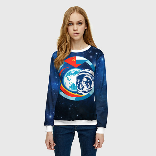 Женский свитшот Первый Космонавт Юрий Гагарин 3D 3 / 3D-Белый – фото 3
