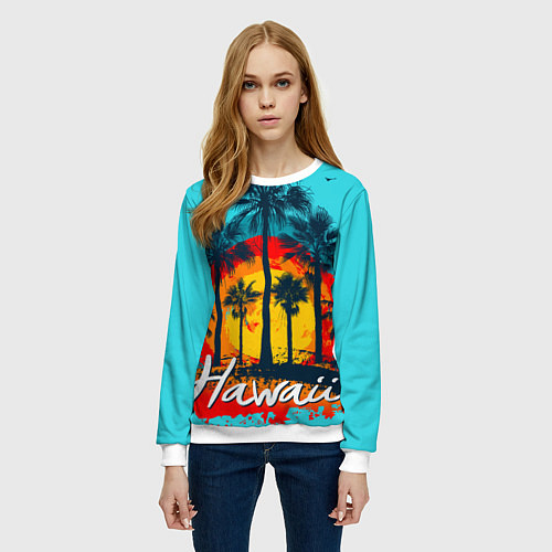 Женский свитшот Hawaii Солнце, Пальмы / 3D-Белый – фото 3