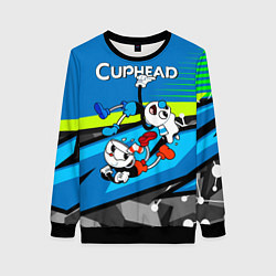 Свитшот женский 2 чашечки cuphead, цвет: 3D-черный