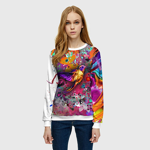 Женский свитшот Колибри Floral Pattern / 3D-Белый – фото 3